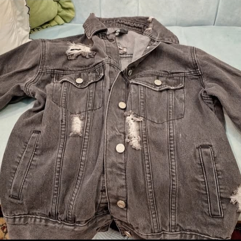 Kids Distressed Black Denim Jacket
